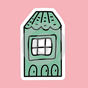 Pot-bellied house hand drawn, simple sticker for fun funny design