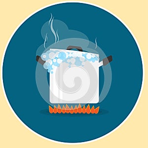 Pot boil on fire logo vector