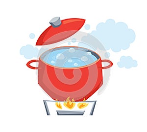 Pot with boil water photo