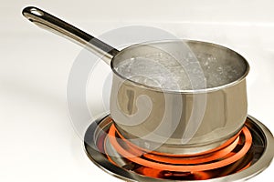 Pot Of Boiling Water On Hot Burner