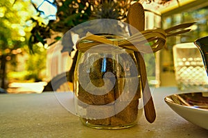 pot of brown sugar with spoon