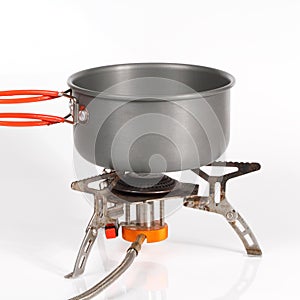 Pot on camping stove