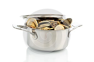 Pot with euro coins