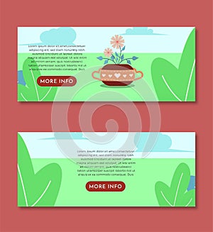 A Pot of Flowers Flat Illustration Banner Set Design Template