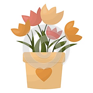 A pot of flowers, with tulips. Vector illustration on a white background