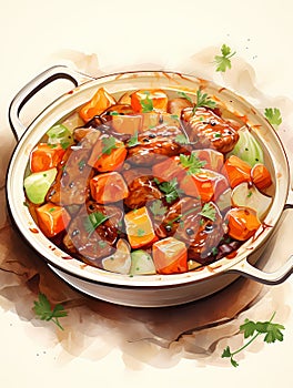 A Pot Of Food With Meat And Vegetables
