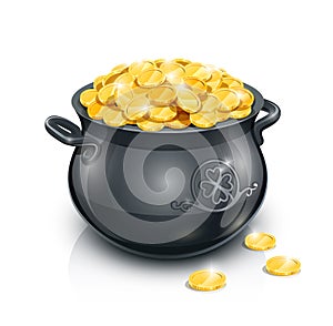 Pot with gold coin for Patrick's day