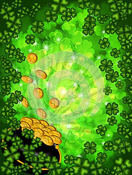 Pot of Gold Four Leaf Clover Background Vertical