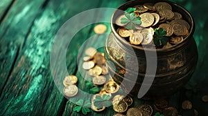 Pot of Gold and FourLeaf Clovers St Patricks Day Treasure