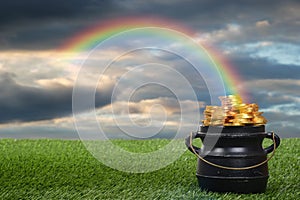 Pot of gold with rainbow photo