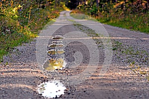 Pot holes in dirt road