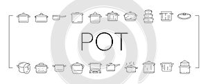 pot kitchen food pan cooking icons set vector