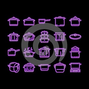 pot kitchen food pan cooking neon glow icon illustration