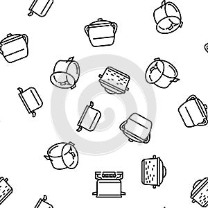 pot kitchen food pan cooking vector seamless pattern