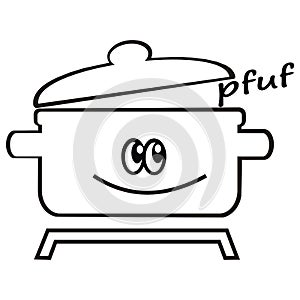 Pot and lid, humorous vector icon