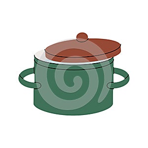 Pot with lid, pot, saucepan icon. Kitchen tools silhouette. Vector illustration.