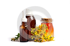 Pot marigold oil and flowers isolated