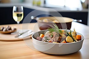 pot roast set for dining with wine and dinnerware