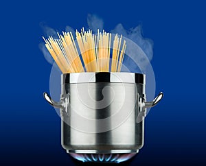 Pot of spaghetti on the stove