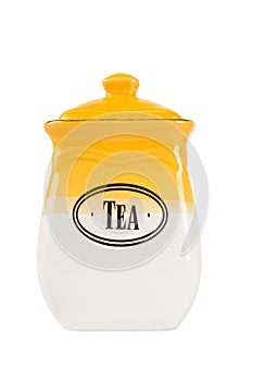 Pot of tea, yellow-white color on a white background