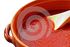 Pot with tomato sauce photo