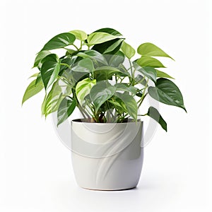 Pot of vibrant heartleaf philodendron isolated on a white background. AI-generated.