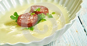 Potage Dubarry with crisp chorizo