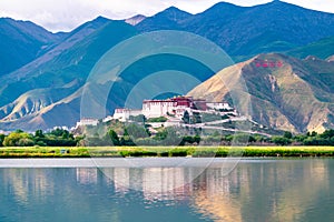 The Potala Palace, the holy place of Tibetan Buddhism by lake photo
