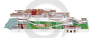 Potala Palace, Lasha Tibet, China. Vector illustration.