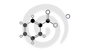 potassium benzoate molecule, structural chemical formula, ball-and-stick model, isolated image e212