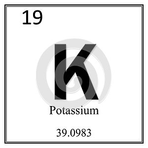 Potassium chemical element symbol on white background photo