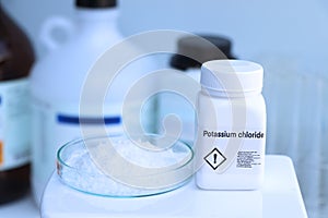 Potassium chloride in bottle , chemical in the laboratory and industry