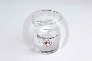 Potassium hydroxide in glass, chemical in the laboratory
