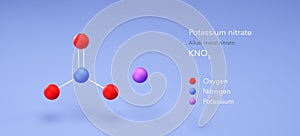 potassium nitrate molecule, molecular structures, alkali metal nitrate, 3d model, Structural Chemical Formula and Atoms with Color