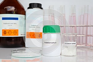 potassium sorbate in glass, chemical in the laboratory and industry photo