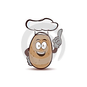 Potato cartoon character with a chef hat on a white background. Design template Vector