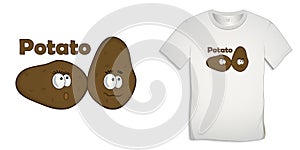 Potato cartoon icons, isolated on white background, t-shirt graphics design