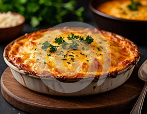 Potato casserole with cheese.