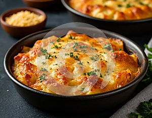 Potato casserole with cheese.