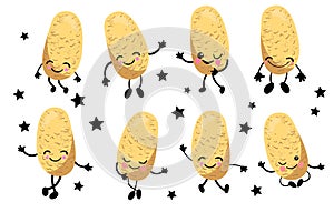 Potato character. Isolated on a white background. Big set of cartoon vegetables with arms m legs