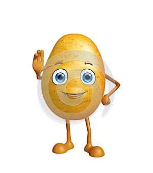 Potato character with saying hi pose