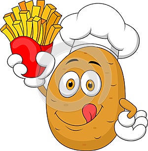 Potato Chef cartoon Holding Up A French Fries photo