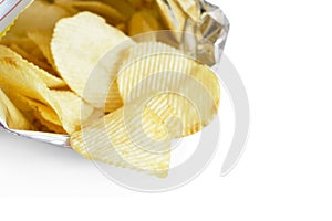 potato chips in bag on white
