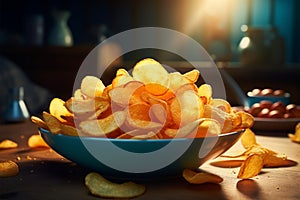 Potato chips in a bowl, an irresistible crunchy treat awaits