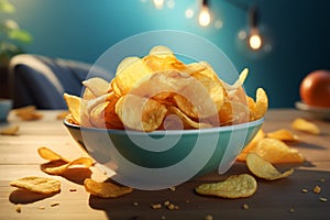 Potato chips in a bowl, an irresistible crunchy treat awaits