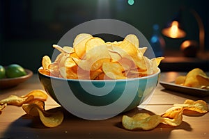 Potato chips in a bowl, an irresistible crunchy treat awaits