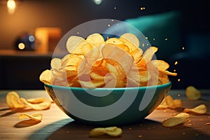 Potato chips in a bowl, an irresistible crunchy treat awaits