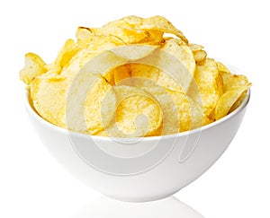 Potato chips bowl isolated on white
