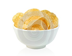 Potato chips in bowl isolated on white background ,include clipping path