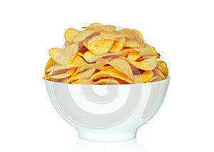 Potato chips bowl on a white background